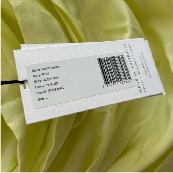 Bondi Born Rushi Strapless Ruched Silk Mini Dress Yellow Sorbet NWT - Picture 9 of 9